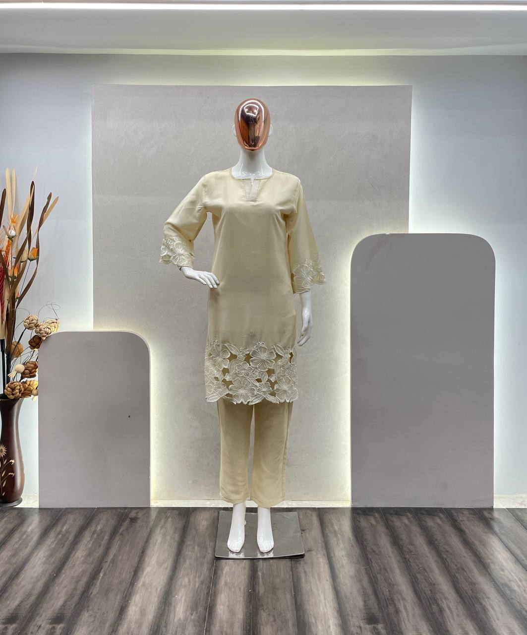 Chinon Fabric Shirt & Pant Set with Elegant Fit | Ready-to-Wear Ethnic Co-ord Set YNF