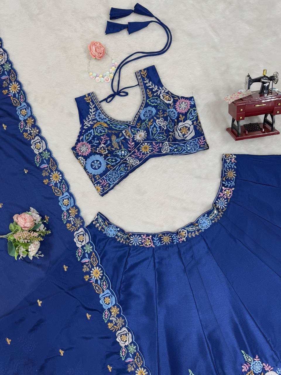 signer Heavy Chinon Silk Lehenga Set with Thread & Sequin Work | 4M Flare with Cancan | Unstitched Choli & Dupatta with Cutwork Border YNF
