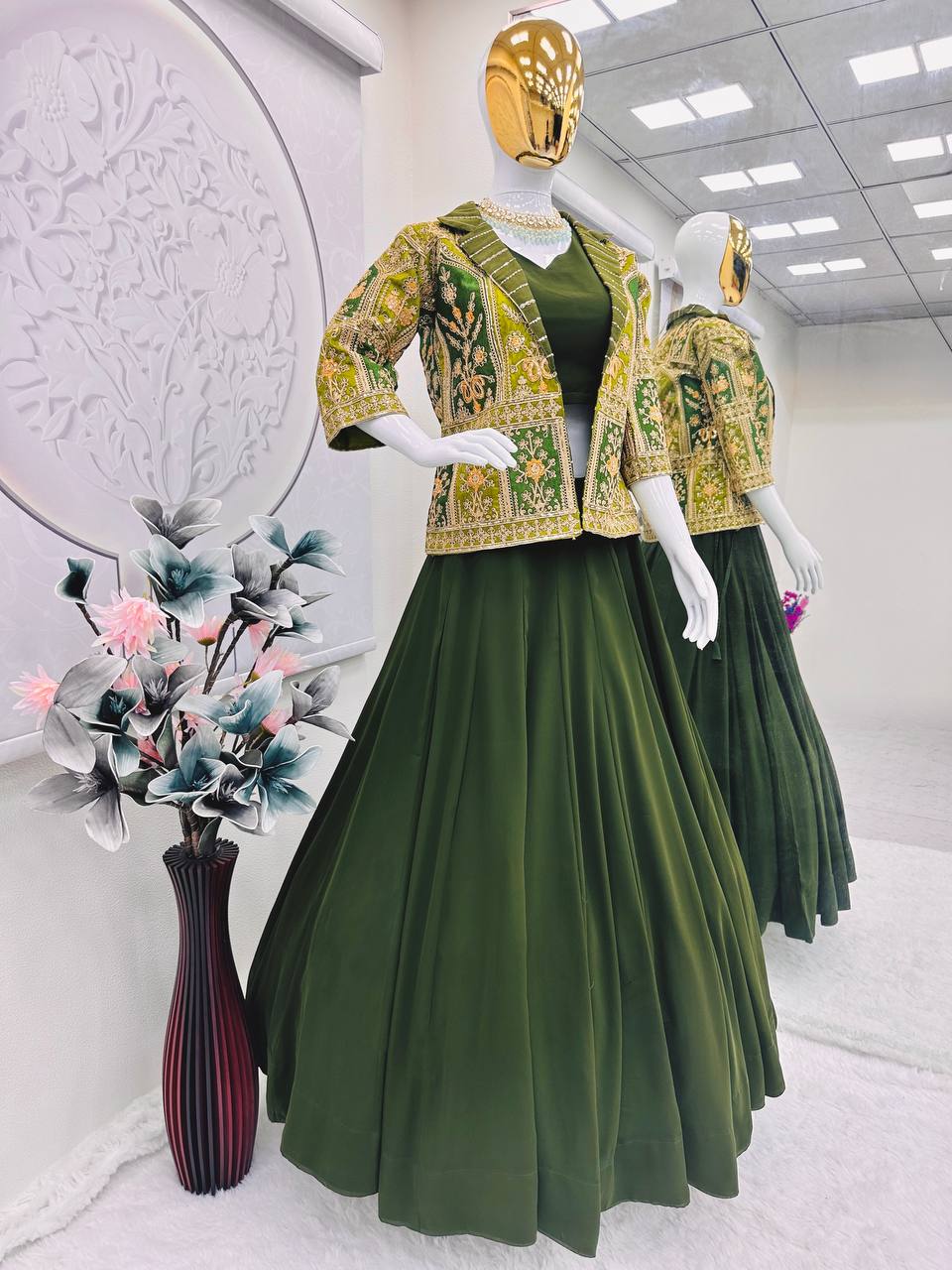 Embroidered Mono Silk Koti with Faux Georgette Lehenga & Choli – M to XXL YNF