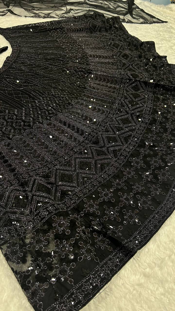 Designer Net Lehenga Set with Dori & Sequin Work | 3.5m Flair | Unstitched Blouse & Dupatta YNF