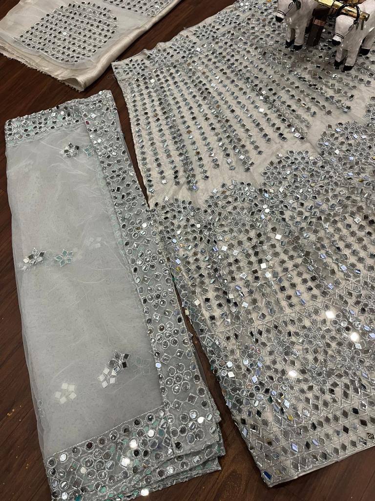 Soft Mono Net Lehenga Set with 12000+ Real Mirror Work & Satin Inner YNF