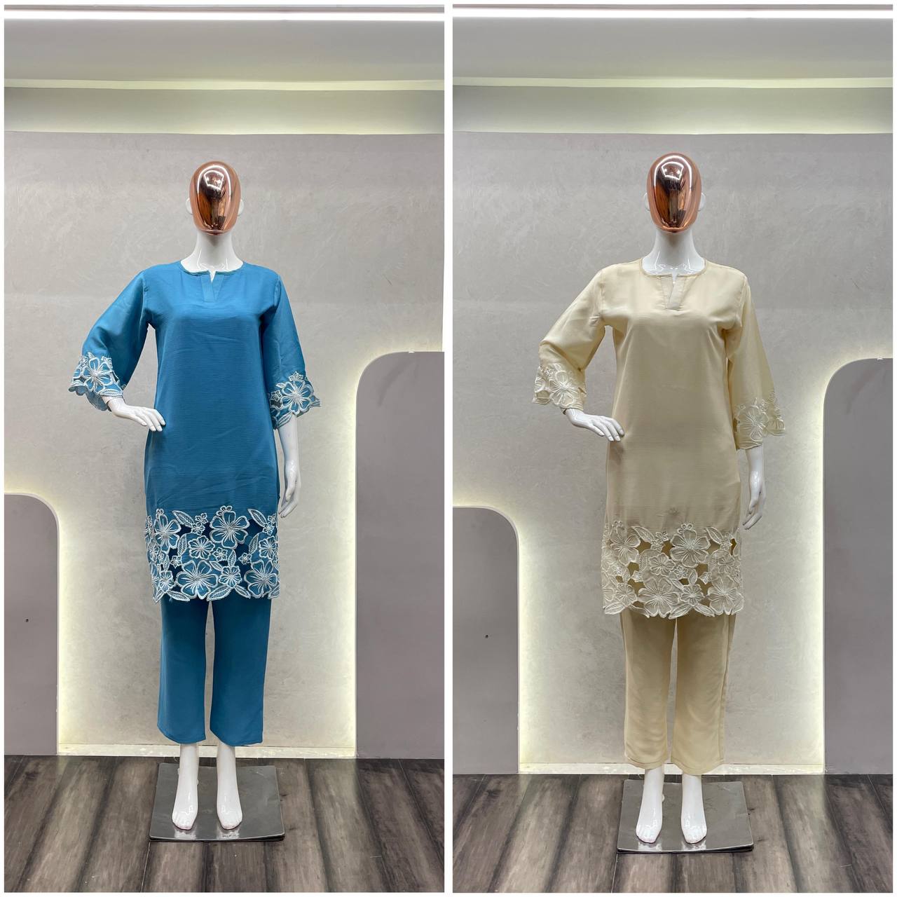 Chinon Fabric Shirt & Pant Set with Elegant Fit | Ready-to-Wear Ethnic Co-ord Set YNF
