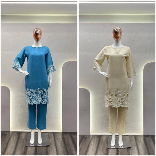 Chinon Fabric Shirt & Pant Set with Elegant Fit | Ready-to-Wear Ethnic Co-ord Set YNF