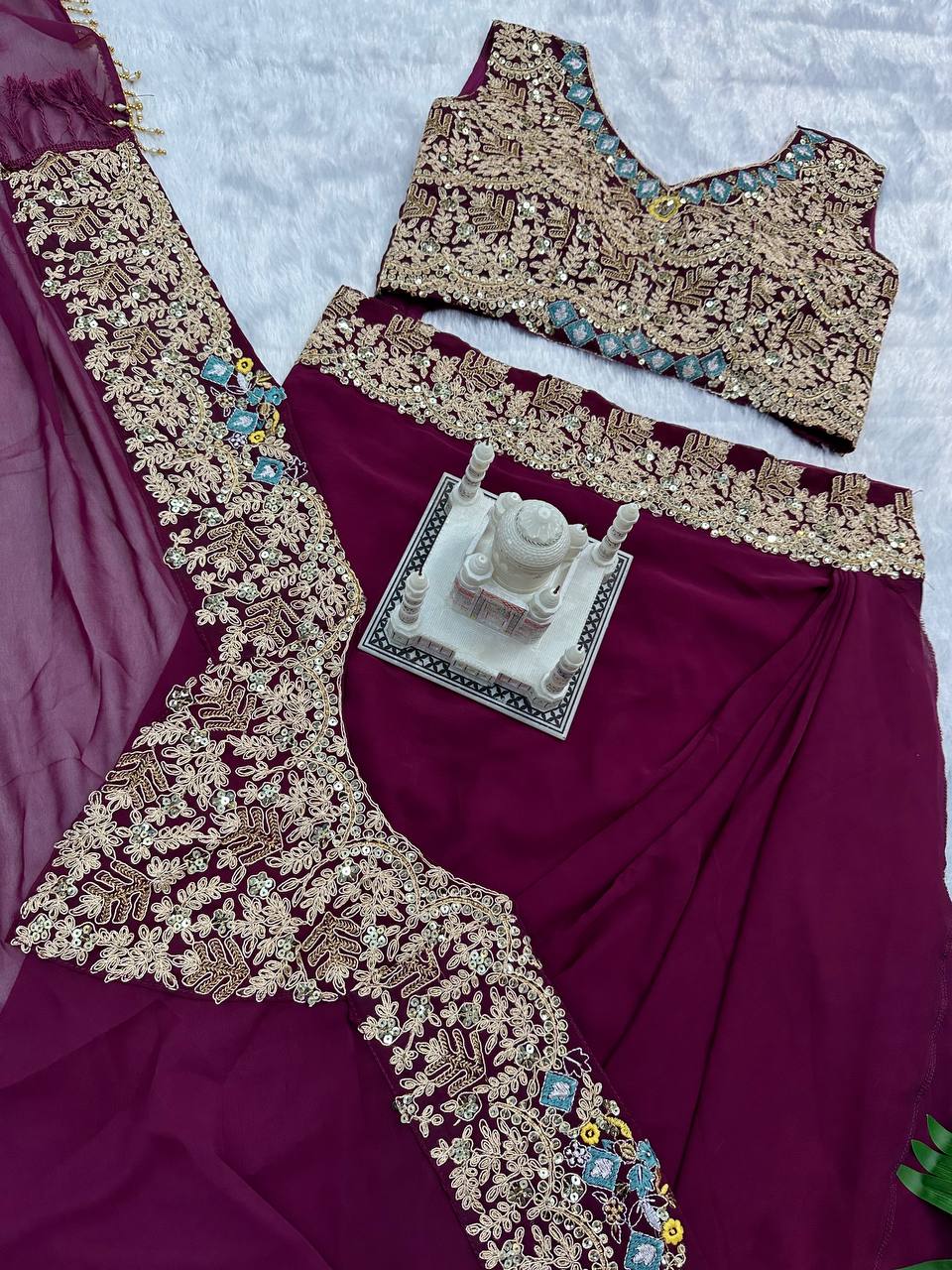 Designer Embroidered Georgette Sharara Set with Banglory Blouse & Shrug – Fully Stitched YNF