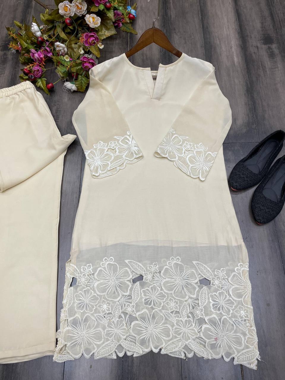 Chinon Fabric Shirt & Pant Set with Elegant Fit | Ready-to-Wear Ethnic Co-ord Set YNF