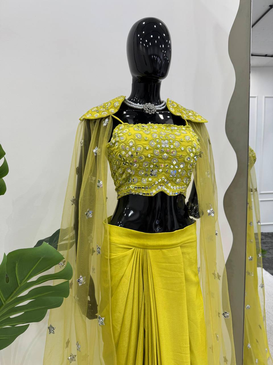 Chinon Silk Choli with Dhoti & Butterfly Net Shrug – Thread & 9mm Sequin Work YNF